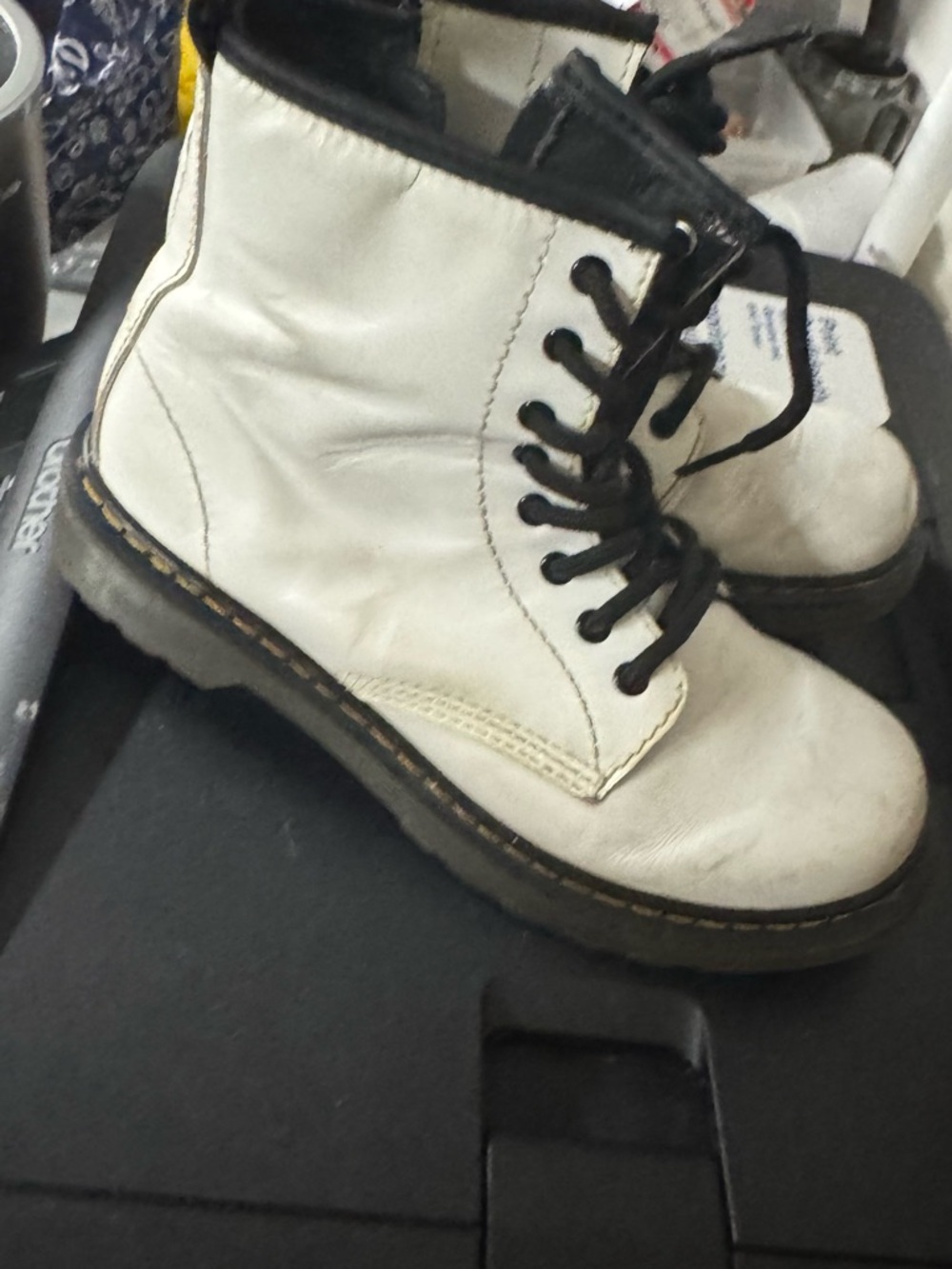 Dr. Martens White Interior Lace-Up Boots youth 3 USA mild scuffing